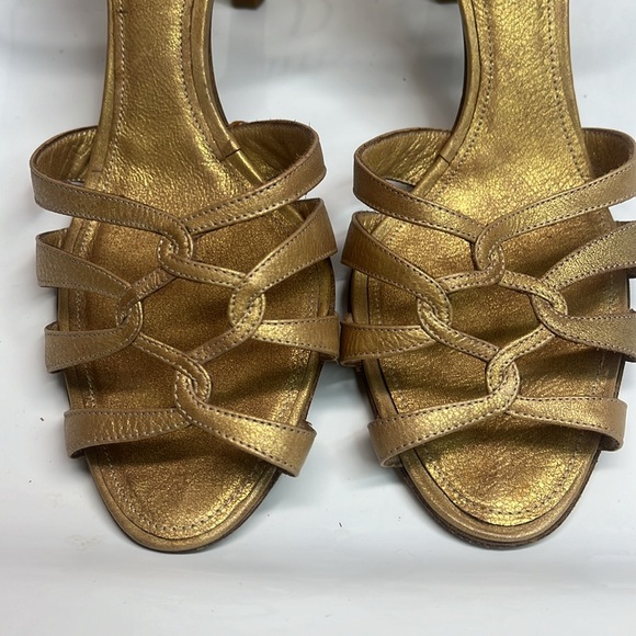 RALPH LAUREN PURPLE LABEL GOLD LEATHER HEELS - Picture 3 of 10